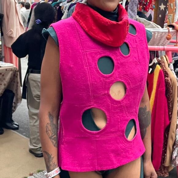 Pink and Red Top Unique Futuristic Bright Tank Top Felt Structured - Picture 1 of 9